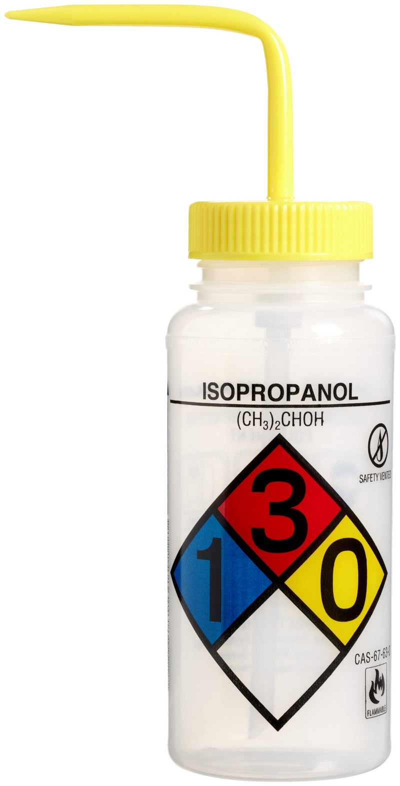 SP Scienceware SP Bel-Art Right-to-Know Safety-Vented/Labeled 4-Color Isopropanol Wide-Mouth Wash Bottles; 500ml (16oz), Polyethylene w/Yellow Polypropylene Cap (Pack of 4) (F11816-0008) - Image 1